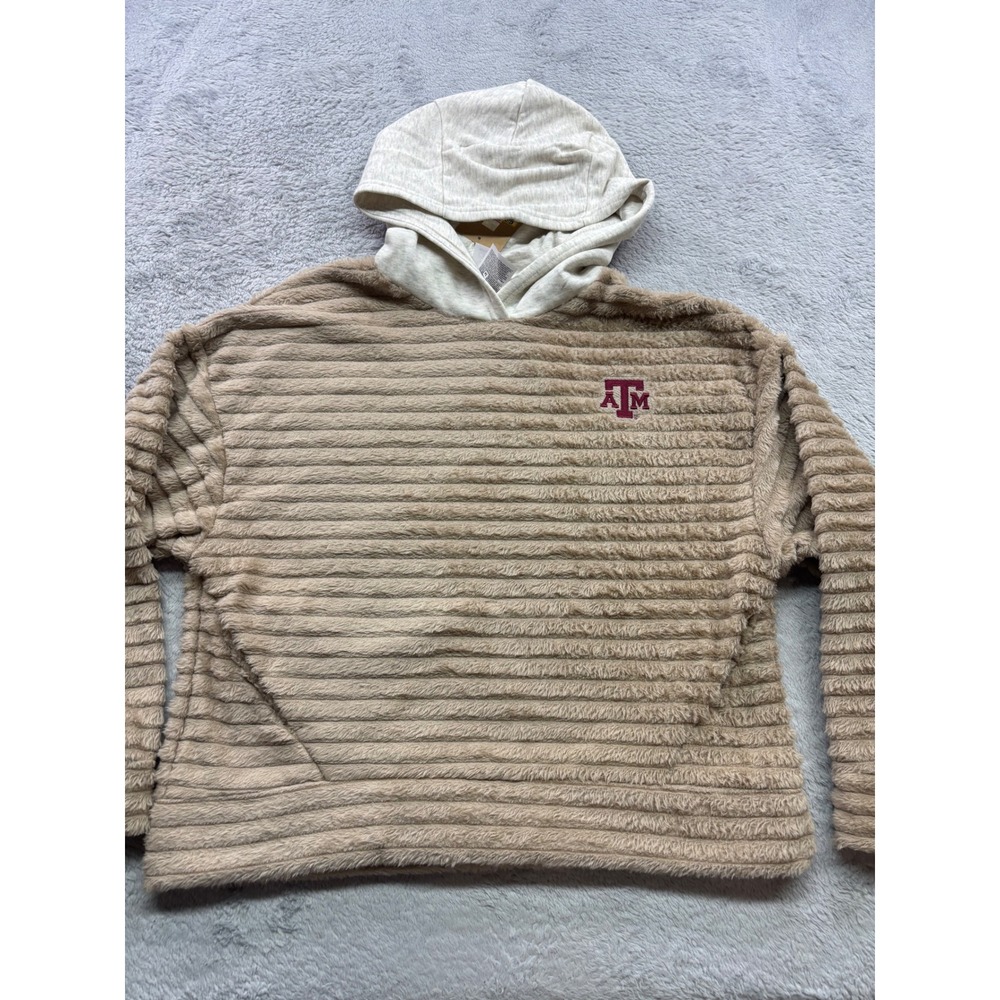 Rivalry Threads Texas A&M Aggies Faux Fur Textured Hoodie Tan Women Large 12/14